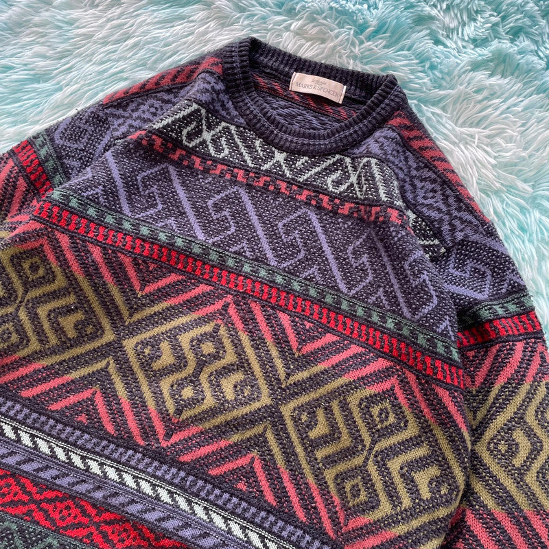 Vintage 90s Funky St Michael Knitted Jumper - Large