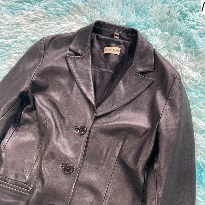 Vintage Y2K Black Leather jacket - Size 12