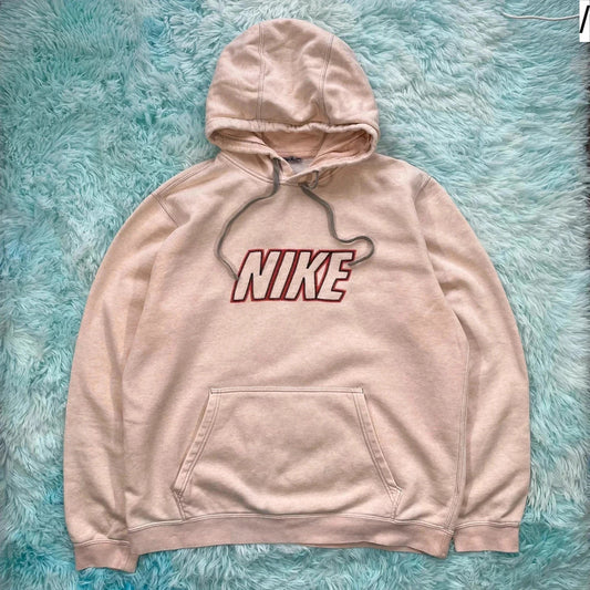 Light Rose Pink Nike Club Hoodie Spellout - Large