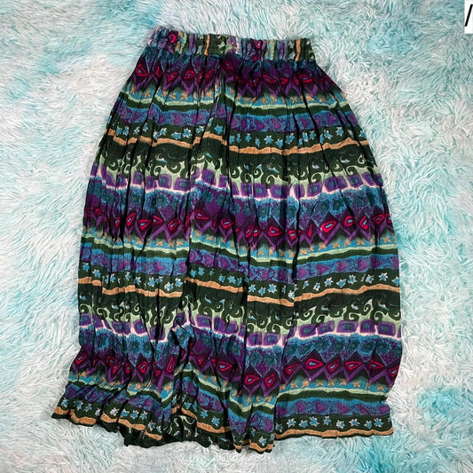 Vintage 90s Multicoloured Skirt Hippie Long flowy