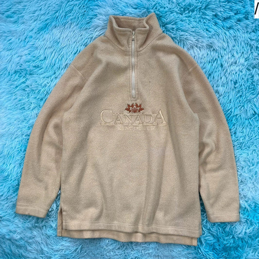 Vintage Yellow Canada Embroidered 1/4 Zip Fleece - Small