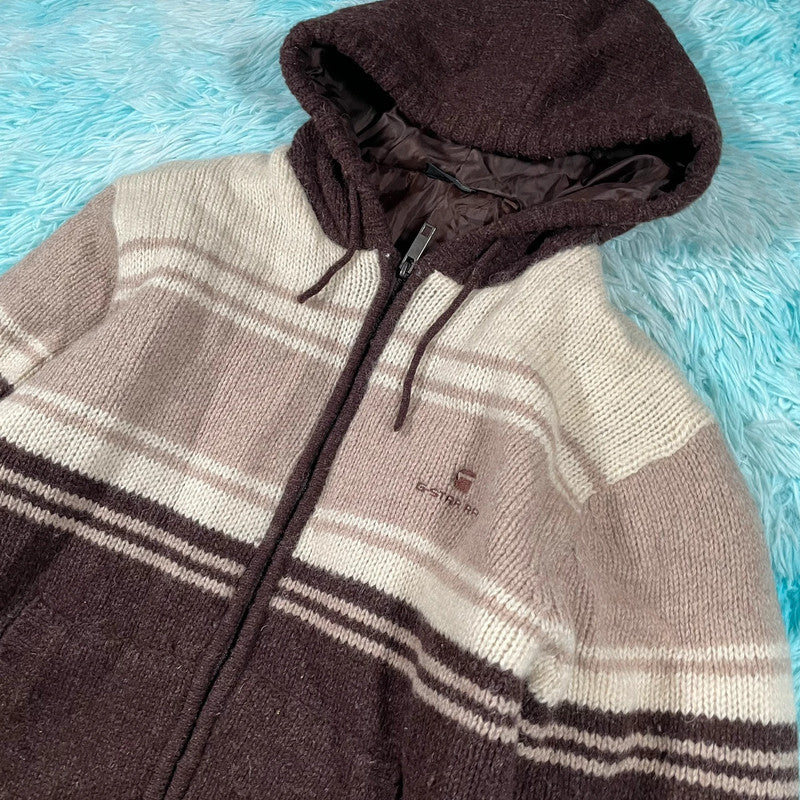 Vintage Brown & Cream G-Star Knitted Jacket - Medium