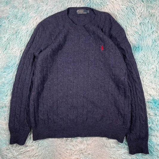 Vintage Navy Polo Ralph Lauren Knitted Jumper - Large