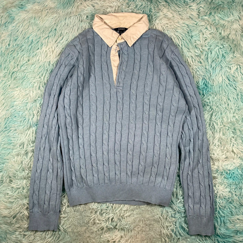 Baby Blue Gant Knitted Collared Jumper - Medium