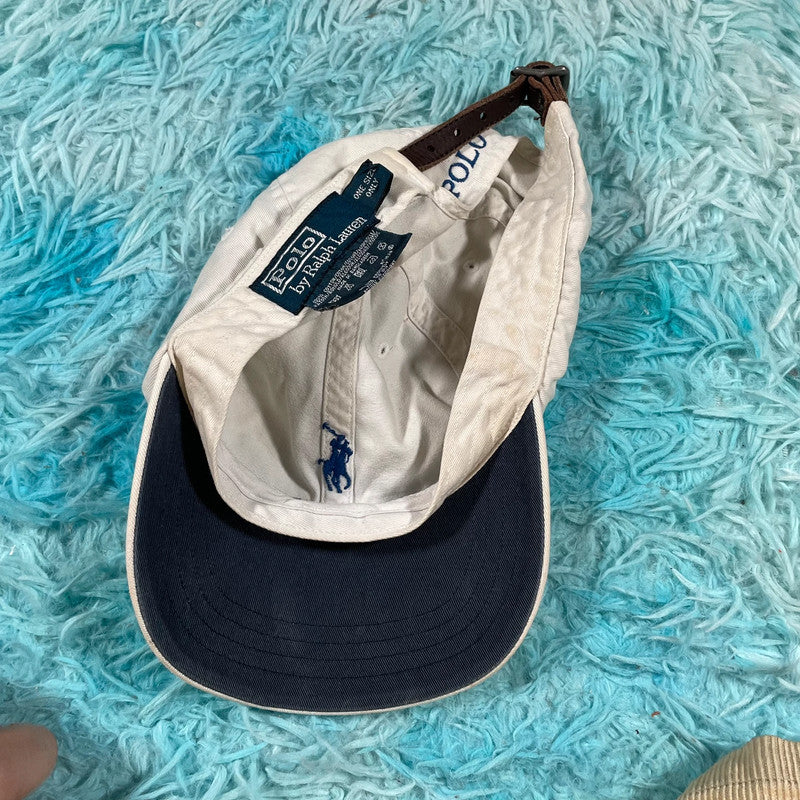 Vintage 90s white Polo Ralph Lauren Cap Leather Strap