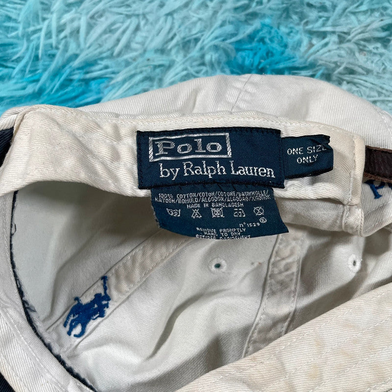 Vintage 90s white Polo Ralph Lauren Cap Leather Strap