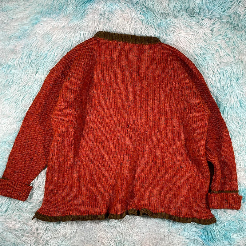 Vintage 90s Orange Irish Wool Knitted Jumper - Large