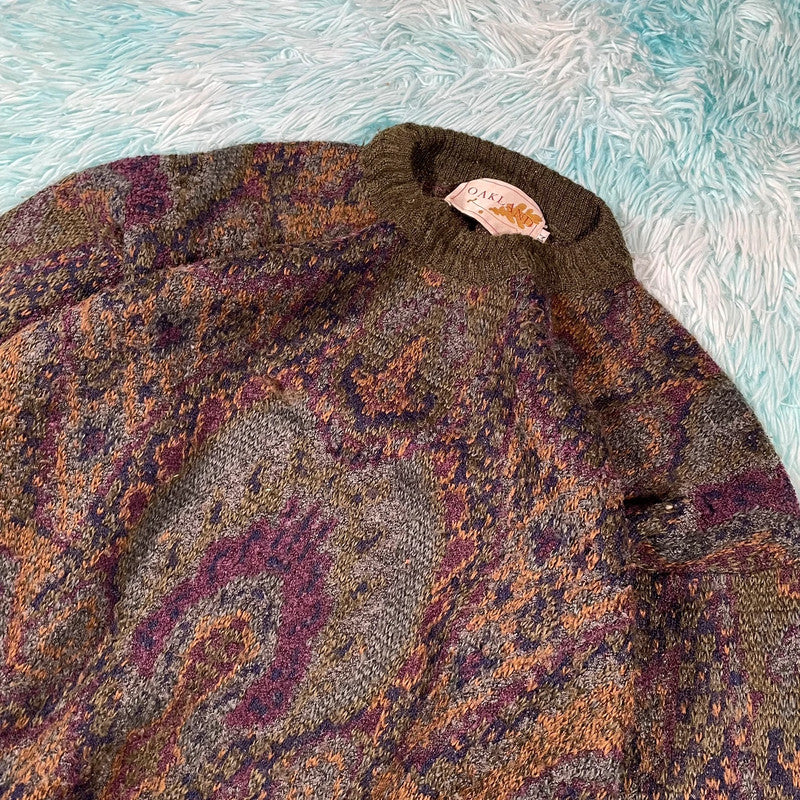 Vintage 90s Grunge Patterned Knitted Jumper - Medium
