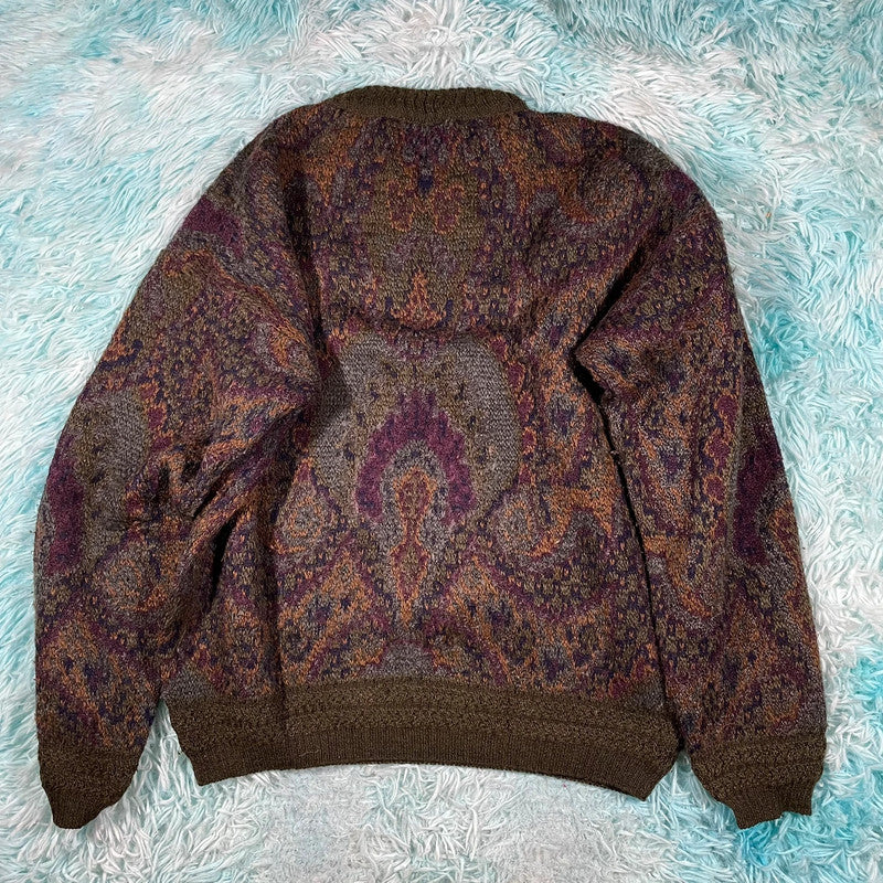 Vintage 90s Grunge Patterned Knitted Jumper - Medium