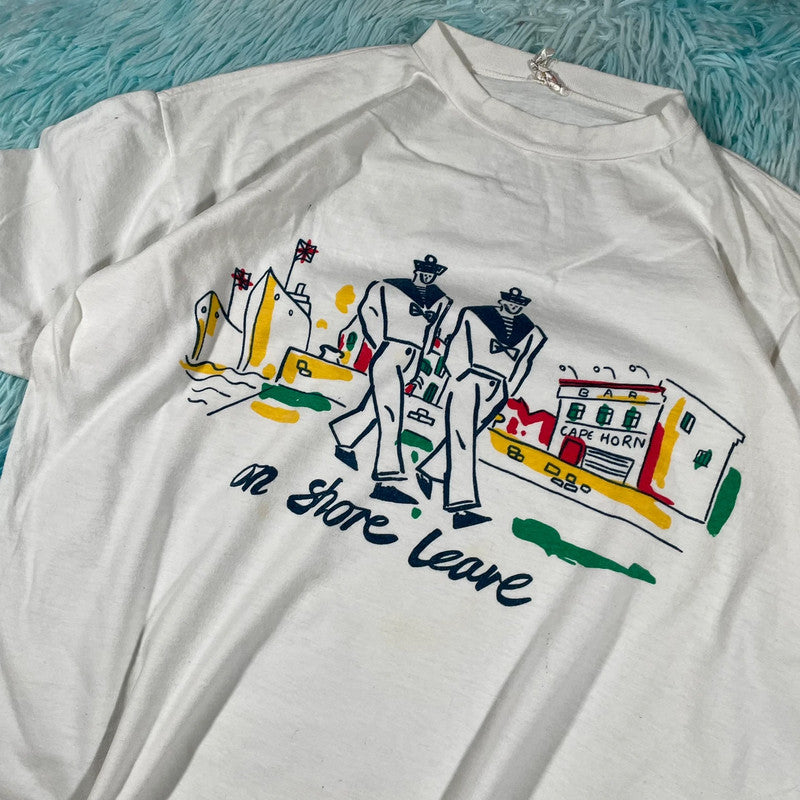 Vintage 90s White Sailor Graphic Print T Shirt - Large