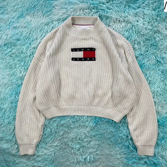 White Tommy Jeans Knitted Jumper Flag - Small