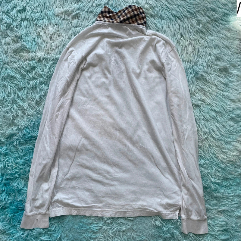 White Aquascutum Long Sleeve Polo Shirt - Medium