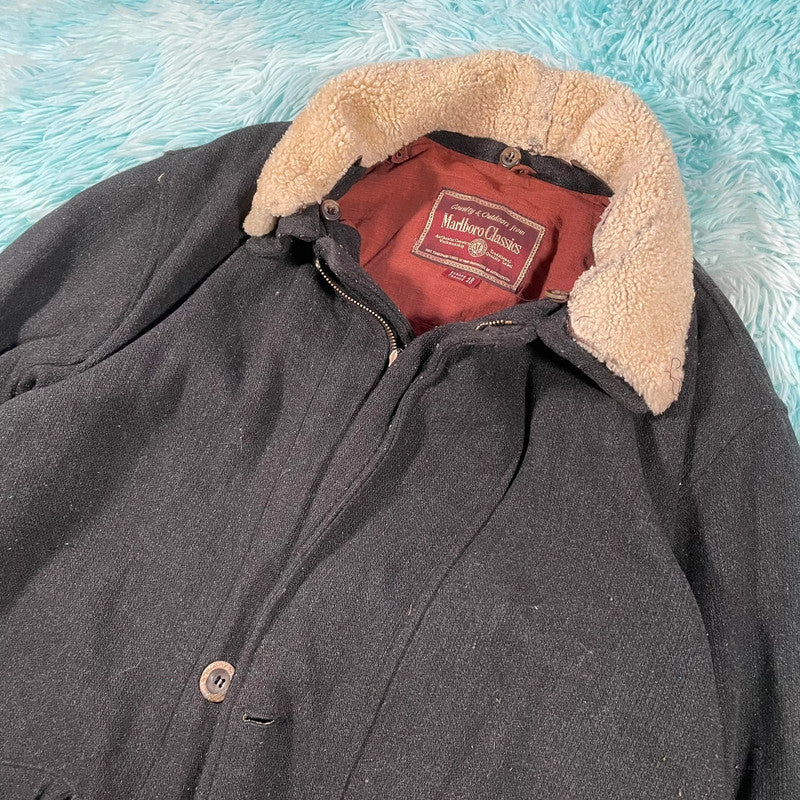 Vintage Black Marlboro Classic Wool Coat - XL