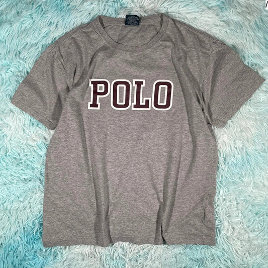 Vintage 90s Grey Polo Ralph Lauren Graphic T Shirt - Medium