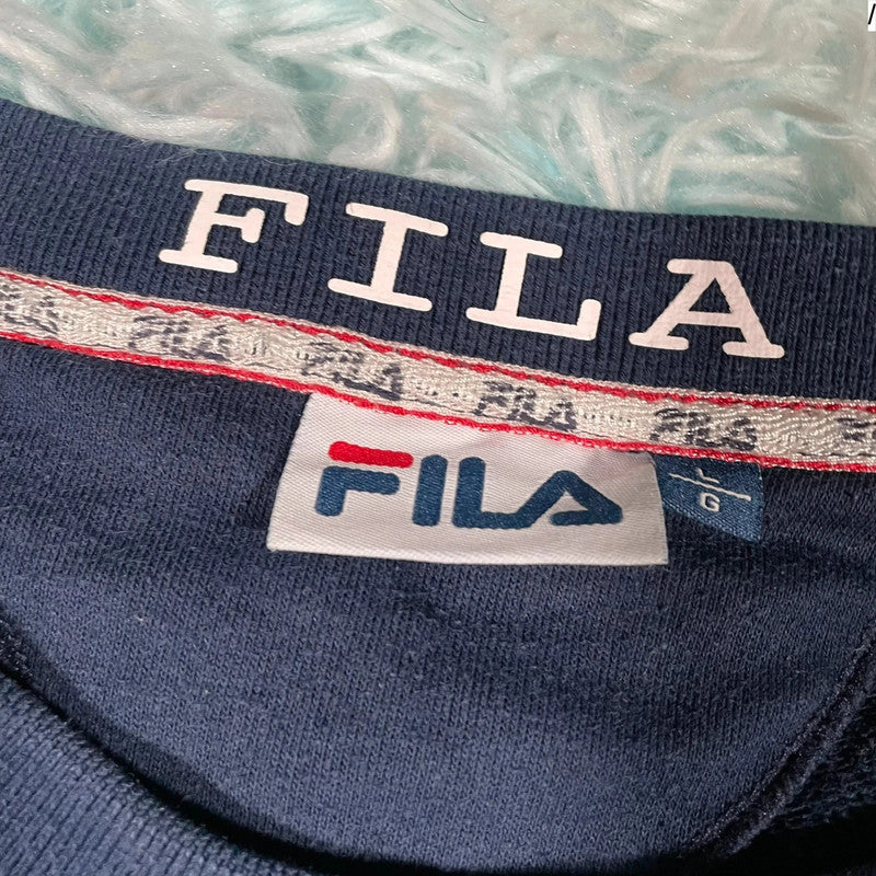 Navy Fila Sweatshirt Spellout - Large