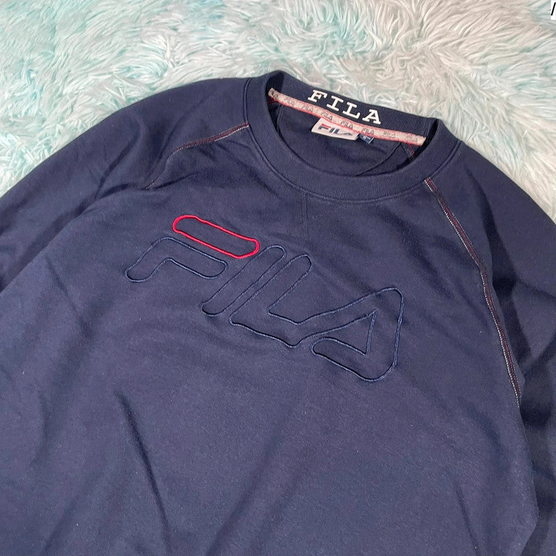 Navy Fila Sweatshirt Spellout - Large