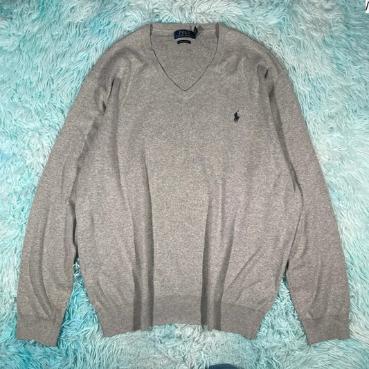 Grey Polo Ralph Lauren V Neck Jumper - XL