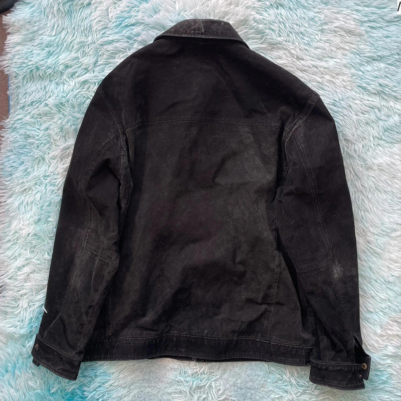 Vintage 90s Black Suede Leather Bomber Jacket - XXL