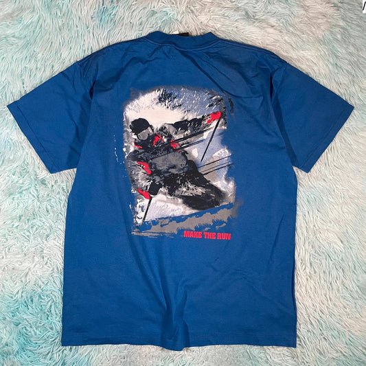 Vintage 90s Blue Ski Graphic T Shirt - XL