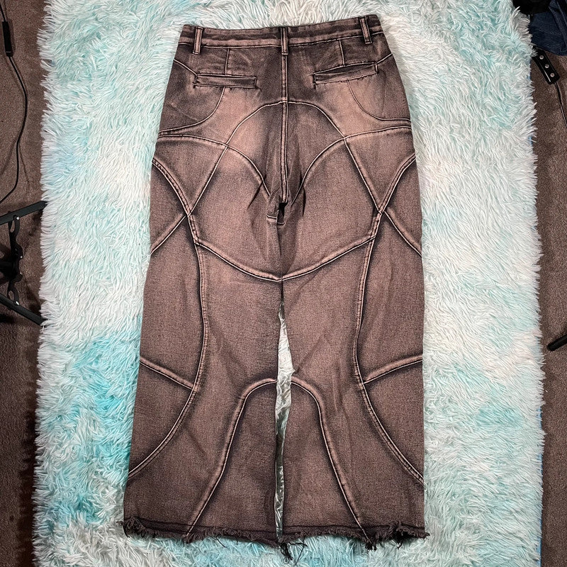 Grey Patterned Baggy Jeans - 34W