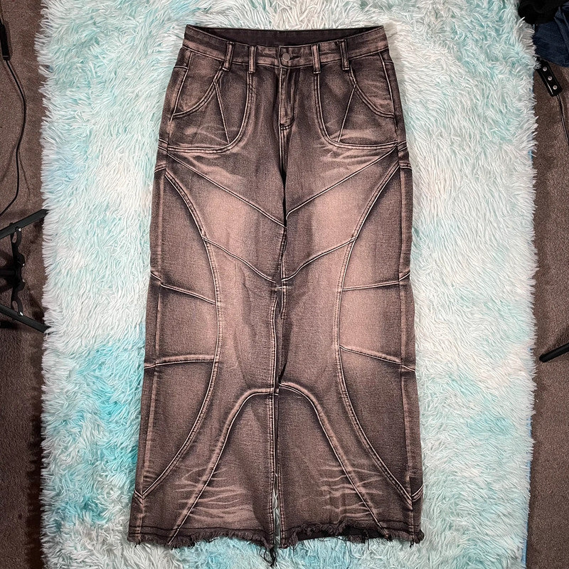 Grey Patterned Baggy Jeans - 34W
