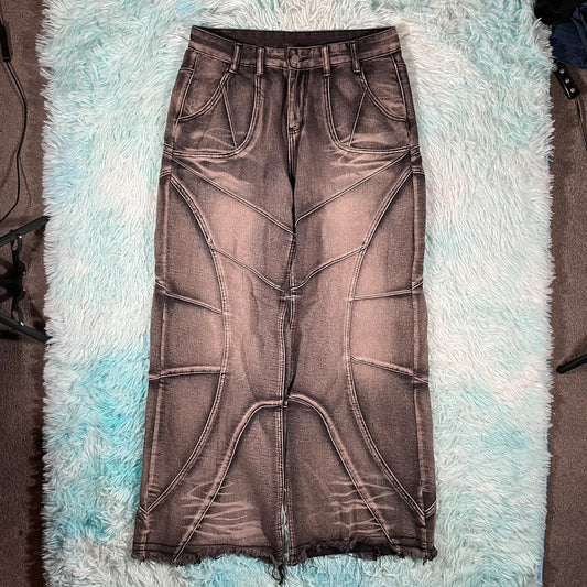 Grey Patterned Baggy Jeans - 34W