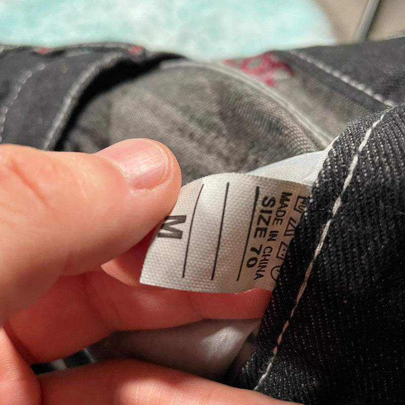 Black Baggy Embroidered Jeans - Medium