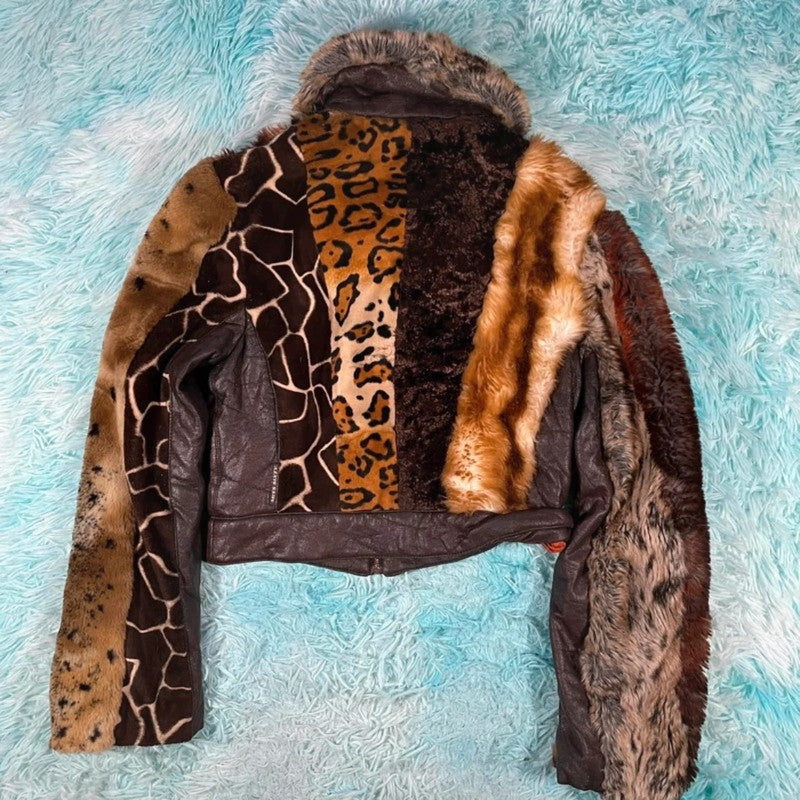 Vintage Y2K Miss Sixty Faux Fur Leather Jacket - Small