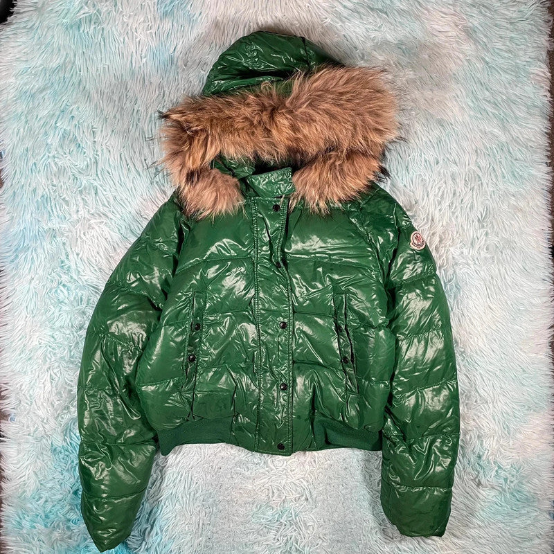 Vintage Green Moncler Puffer Jacket Alpes Fur Hood - Womens Large