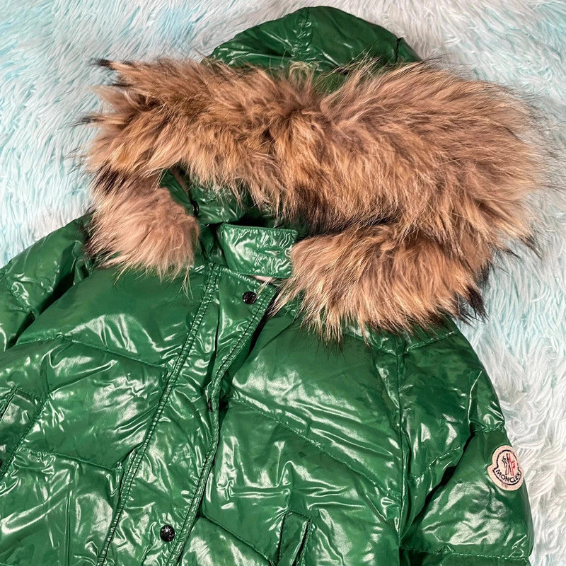 Vintage Green Moncler Puffer Jacket Alpes Fur Hood - Womens Large