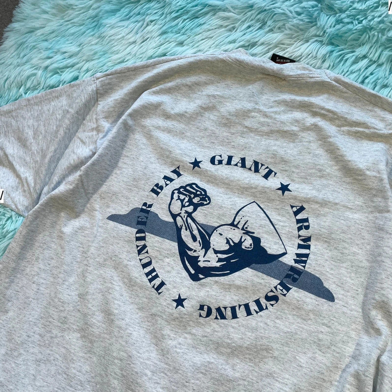 Vintage 90s Grey Arm Wrestling Graphic T Shirt - XL