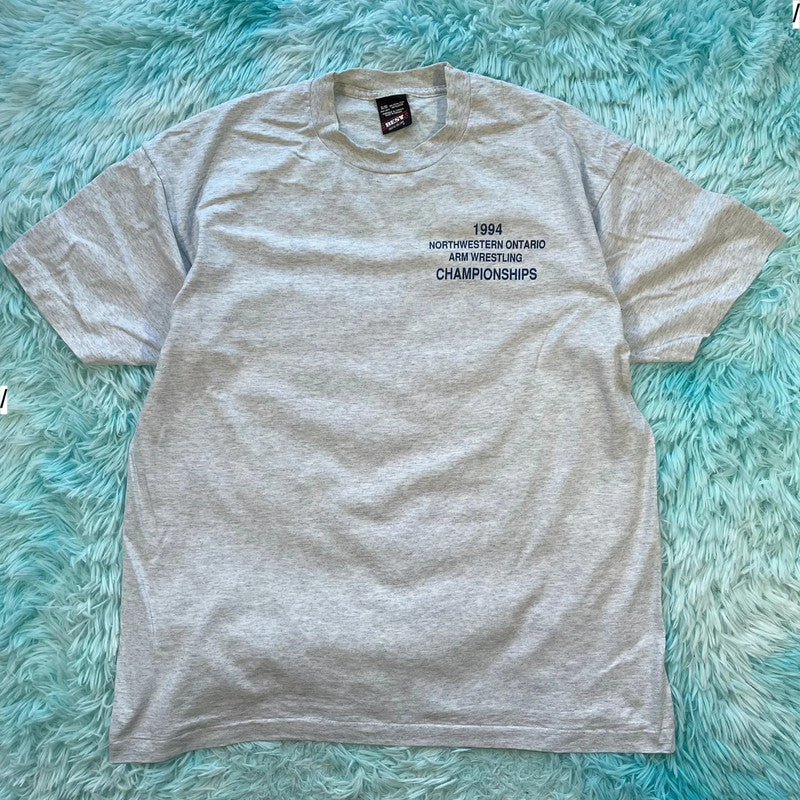Vintage 90s Grey Arm Wrestling Graphic T Shirt - XL