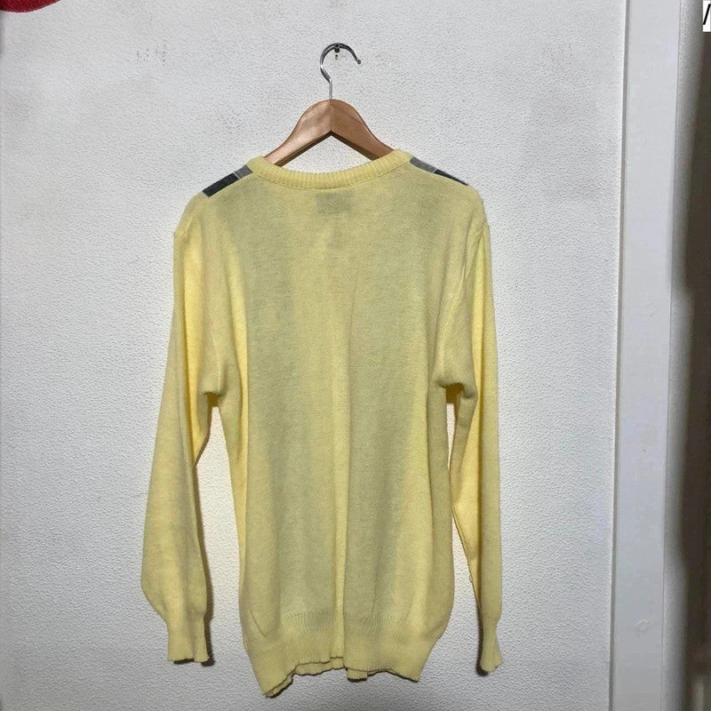 Vintage 80s Yellow Striped Grunge Patterned Knitted Jumper - Large
