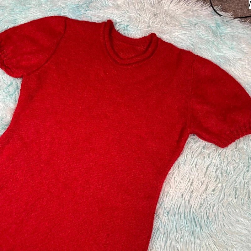 Vintage 90s Red St Michael Mohair Knitted Dress Mini - Size 14