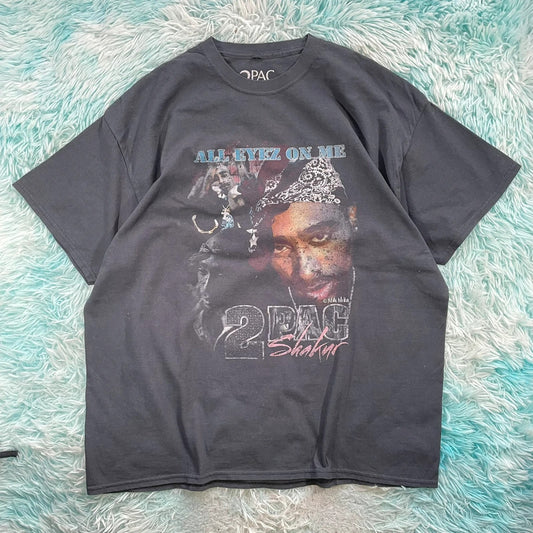 Black Tupac Rap Graphic T Shirt - Large