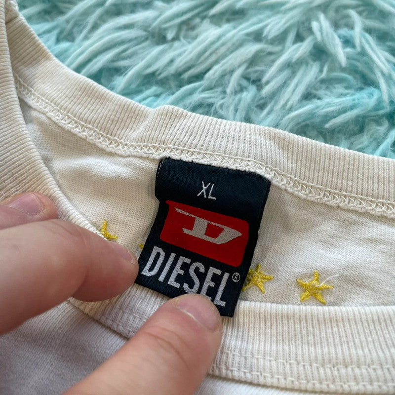 Vintage 00s White Diesel Long Sleeve T Shirt - XL