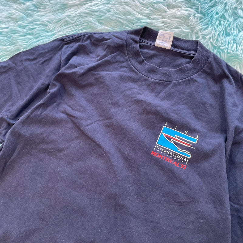 Vintage 90s Navy Montreal Tech Graphic T Shirt - XL