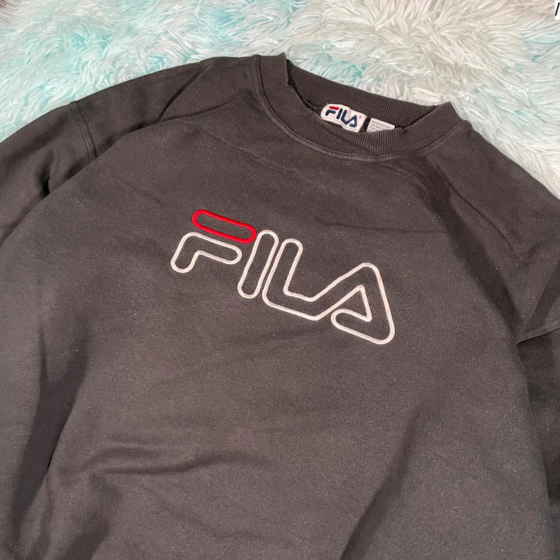 Vintage 90s Black Fila Sweatshirt Embroidered Spellout - XXL