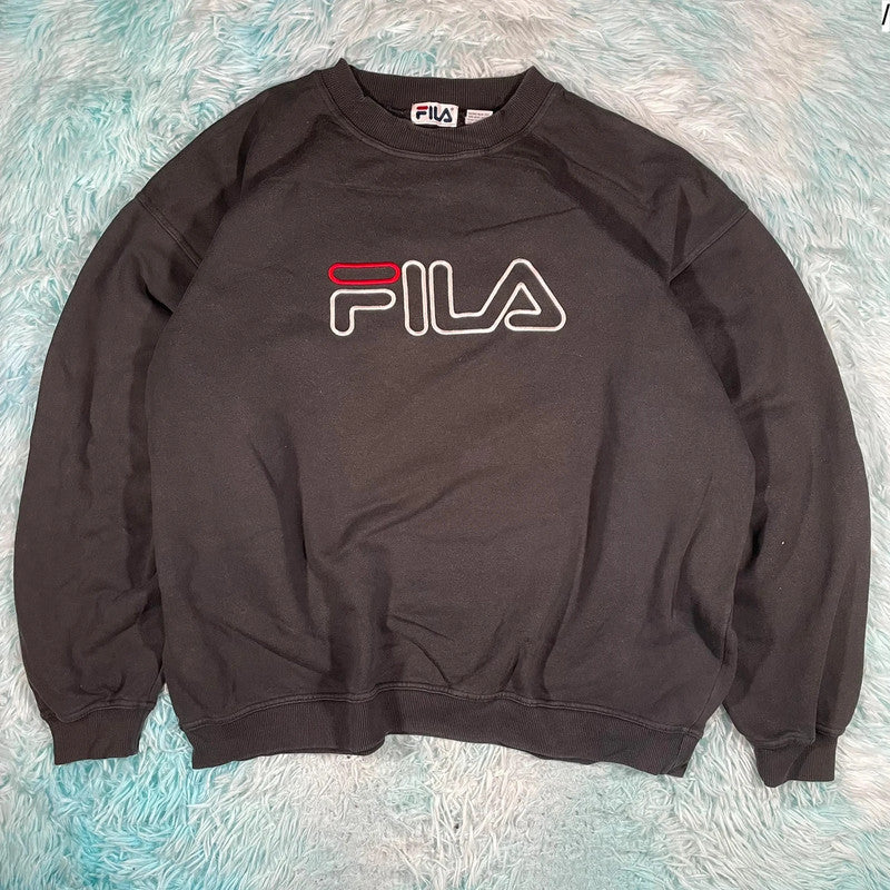 Vintage 90s Black Fila Sweatshirt Embroidered Spellout - XXL