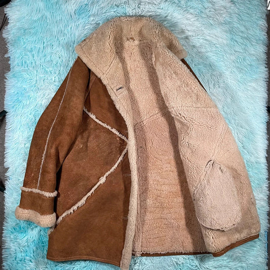 Vintage 90s Brown Sheepskin Leather Jacket Delboy - Size 16