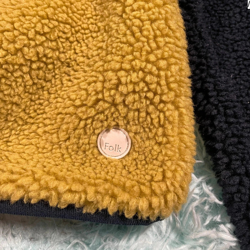 Navy & Cream Folk Fleece Hoodie - XS
