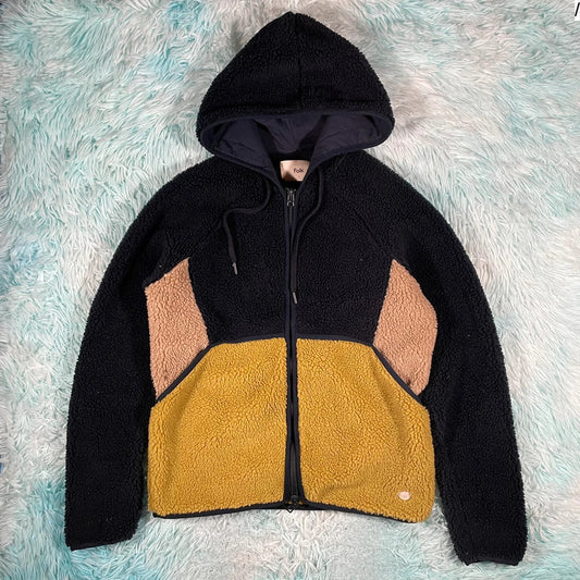 Navy & Cream Folk Fleece Hoodie - XS