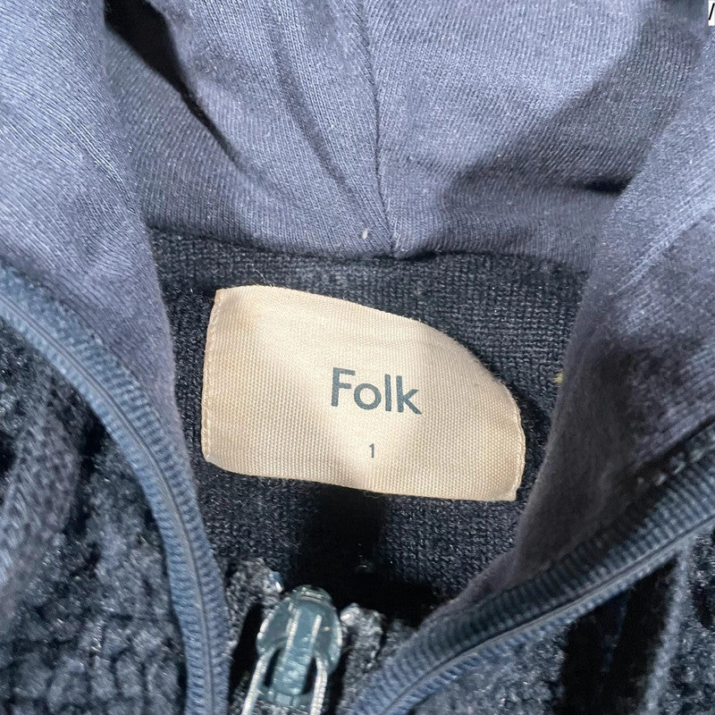 Navy & Cream Folk Fleece Hoodie - XS