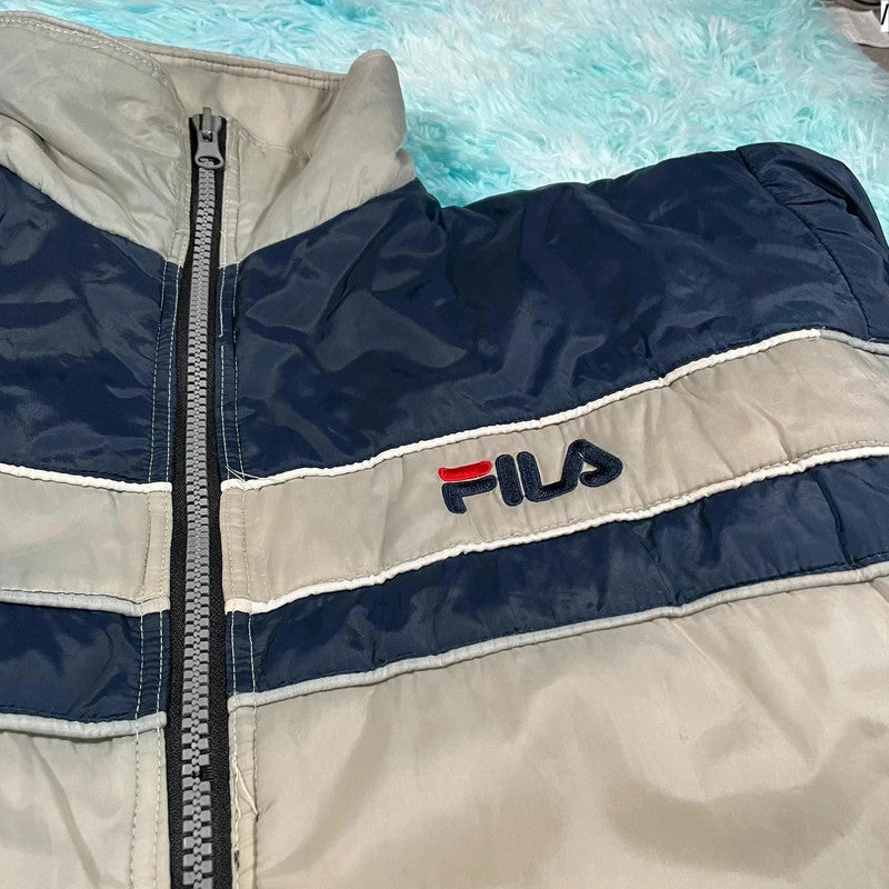 Vintage 90s Grey & Navy Fila Puffer Jacket - XXL