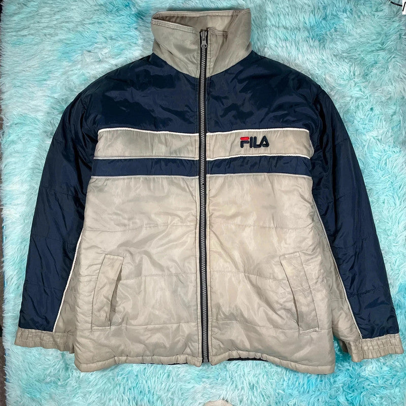 Vintage 90s Grey & Navy Fila Puffer Jacket - XXL