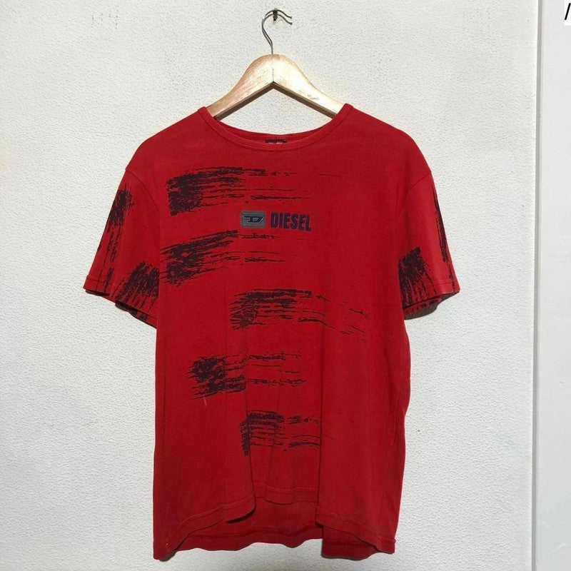 Vintage 90s Red Patterned Diesel T Shirt - Large