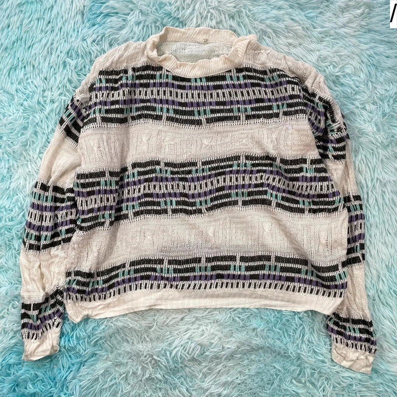 Vintage 90s Funky Patterned Knitted Jumper - Large