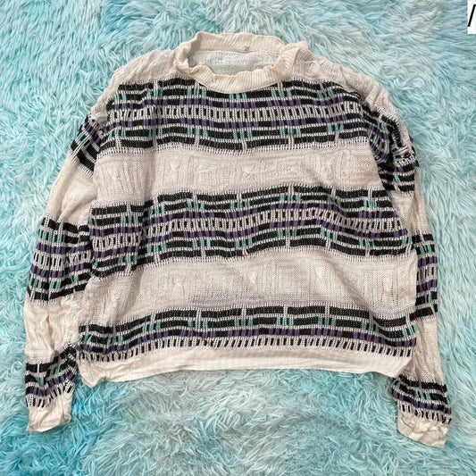 Vintage 90s Funky Patterned Knitted Jumper - Large