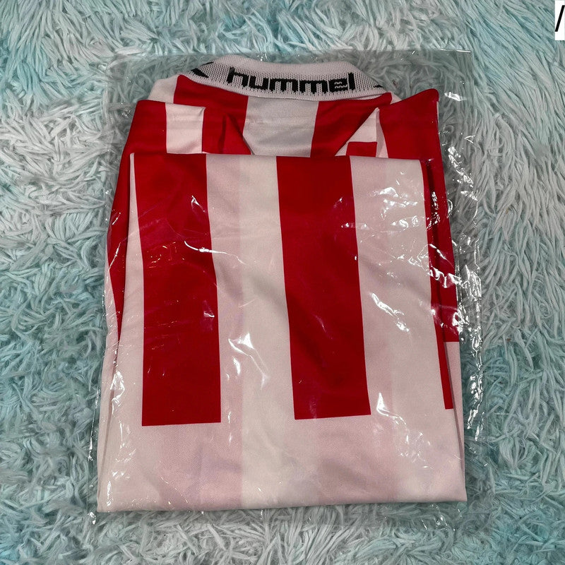 Deadstock Vintage 90s Red & White Striped Hummel Football Shirt - Medium