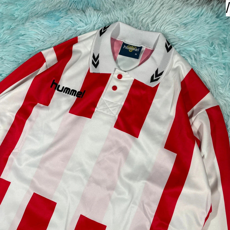 Deadstock Vintage 90s Red & White Striped Hummel Football Shirt - Medium
